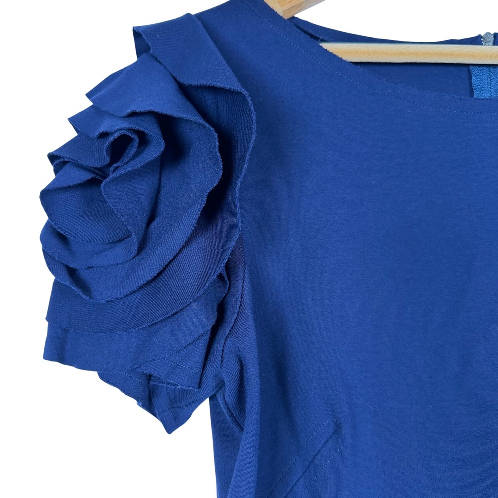 Pietro Brunelli Sheath‎ Dress Womens Medium Blue Rosette Ruffle Sleeve Italy